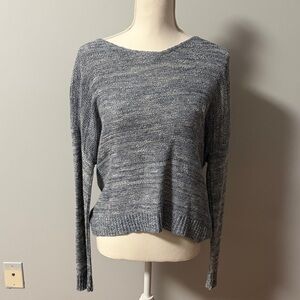 Express Heathered Blue Crew Neck Sweater with open back- size medium
